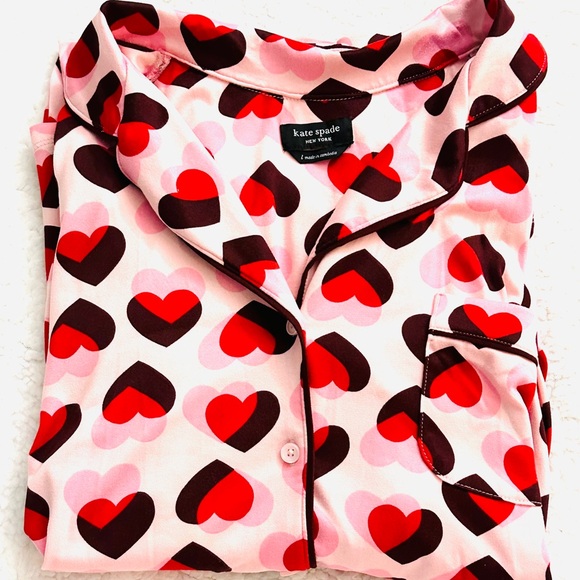 🩷Kate Spade New York Long-sleeve Pajama Set, Size L, Pink/Black/Red - Picture 3 of 3